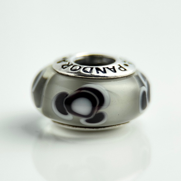 PANDORA Black Flowers For You Murano Charm 790641 Sterling Silver Core‎ Retired - Picture 1 of 11